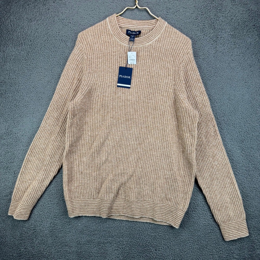 Jos A Bank Mens Brown Wool Blend Ribbed Crewneck Sweater Tailored Fit Large NWT